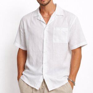 Syllables Mens White Linen Short Sleeve Button Up Shirt XL Resort Casual Breath